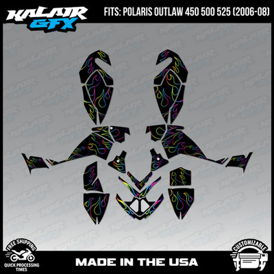 Graphics Kit for Polaris Outlaw 450 500 525 (2006-2008) Flame-RAINBOW