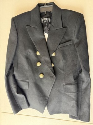 Balmain Double-Breasted Wool Jacket Blazer Black with 6 Gold Buttons Size 44