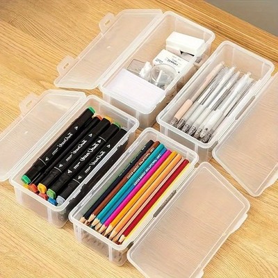 1/4 pcs Transparent PP Storage Boxes with Lids, Used for Storing Office Supplies