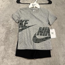 Nike Shirt Shorts Set Boys 6 Gray Black Logo Swoosh Athletic 2 Piece