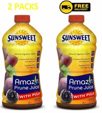  2 pack New Sunsweet Amazin Prune Juice with Pulp, 64 Fl Oz Fruit Juice