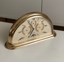 JEAN ROULET LE LOCLE MOON PHASE MANTEL CLOCK. 1970s SWISS MADE. SOLID BRASS