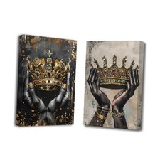 Crown Canvas Wall Art 2 Pieces King and Queen 12.00" x 16.00" x 2PCS Black