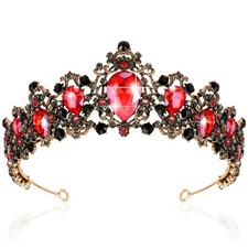 Queen of Hearts Costume - Gothic Red Black Crown Tiara for Women Girls - Lux
