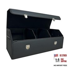 Car Trunk Organizer with Lid,Foldable Faux Leather Cargo Storage Large Black