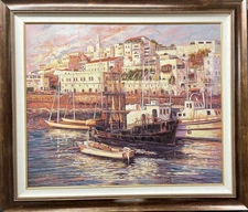 Robert Lui "Old Jaffa Port" Embellsihed Impressionist Giclee Art Tel Aviv Israel