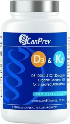 CanPrev D3 & K2 Organic Coconut Oil Maintain Bone Health Helps Build 60pcs NEW