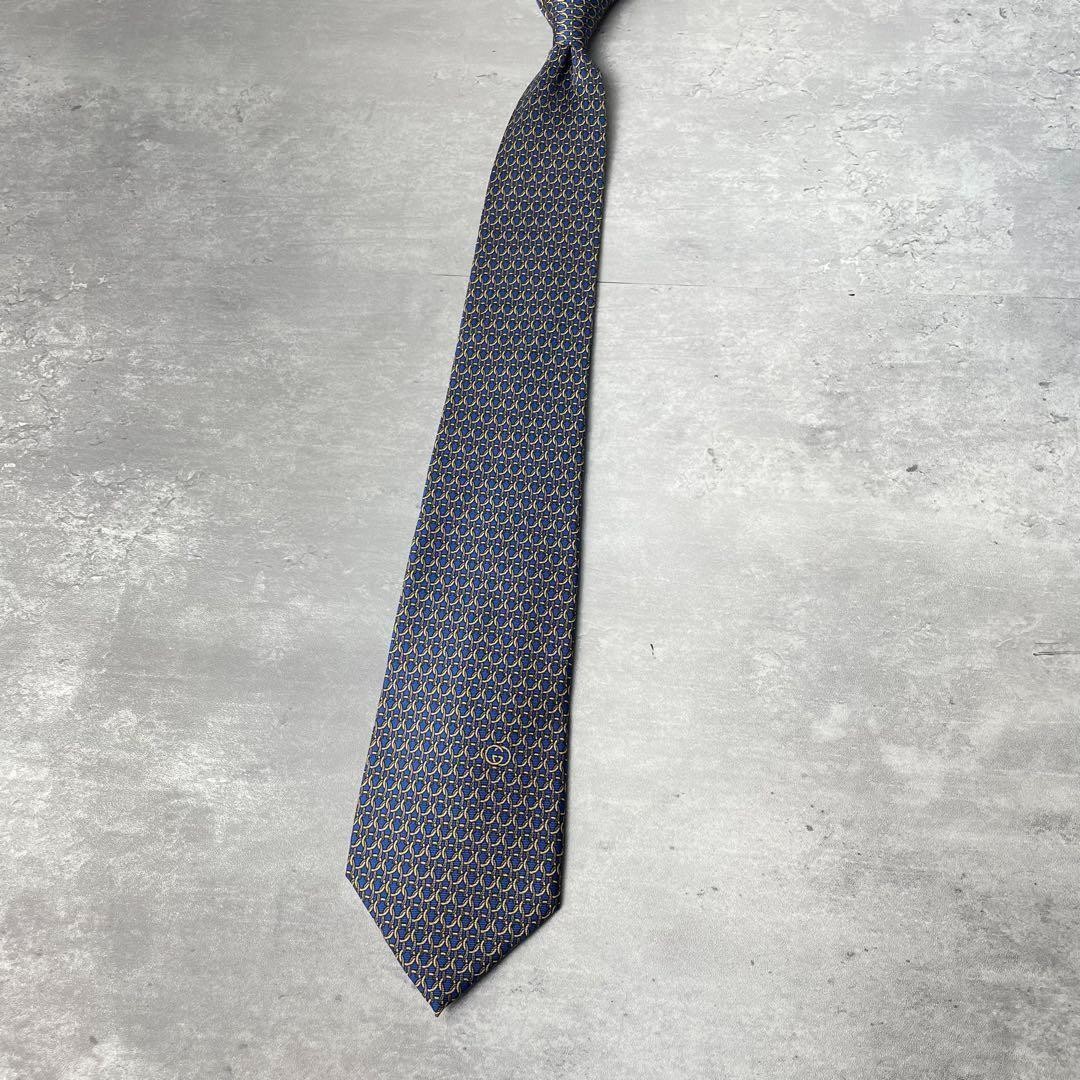 GUCCI   Interlocking Logo Chain Pattern Tie Blue - image 11
