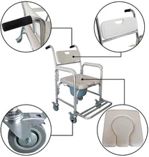 Mobility Commode Wheelchair Shower Chair 4-in-1 Bedside Toilet Bathroom Chair US