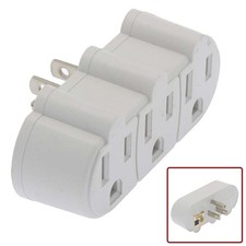 3 Outlet Indoor Power Wall Tap Grounded Adapter 3-Way Receptacle 125V 15A White