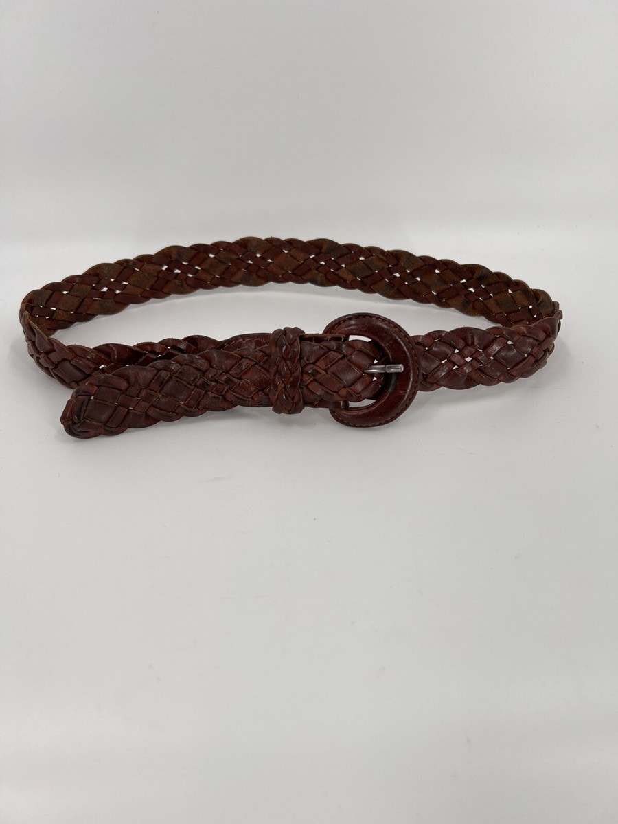 GH Bass Womens Braided Genuine Leather Belt Cognac Brown Woven Buckle Large 9674 GH Bass & Co Woven Leather Belt. Vintage, Womens, Braided  main image 3