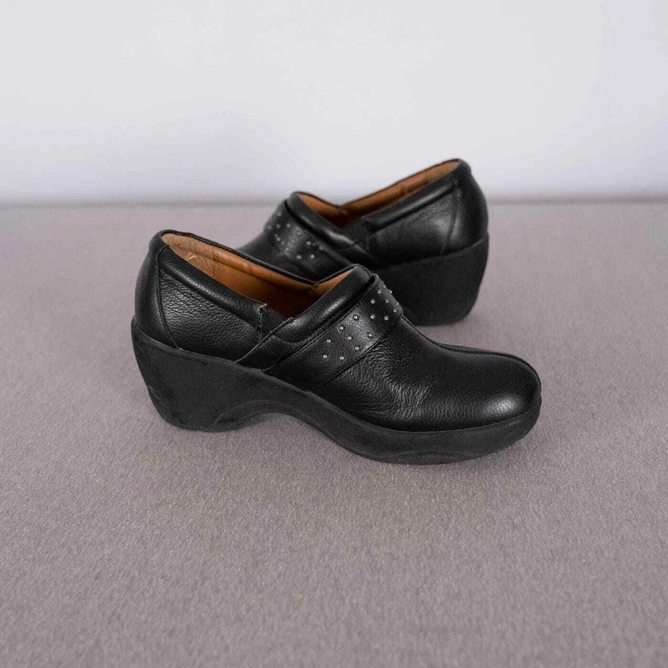 Zuecos Bjorndal Allana de cuero negro para mujer talla 9,5 estilo 136412 Foto 3 de 4