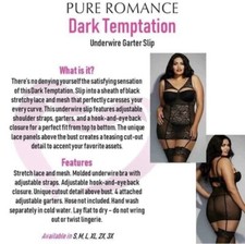 Pure Romance Dark Temptation Lingerie Underwire Garter Slip Black New Sealed 1x