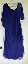 Mother Of The Bride Long Gown Jeweled Flutter Sleeve Violet Blue Sz. 18