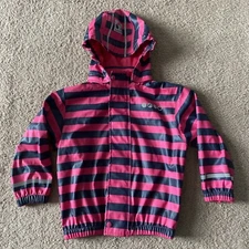 Girls Salt And Pepper By Kids Park Raincoat Size 3  (98) Blue & Pink Striped EUC