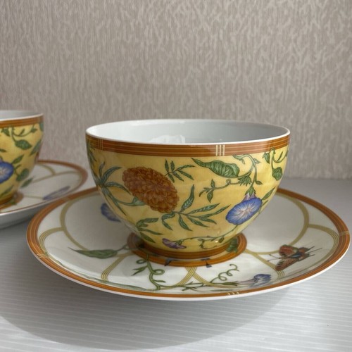 HERMES Siesta Morning Cup and Saucer Set Ceramic Yellow Orange White 2 Pieces - Picture 5 of 10
