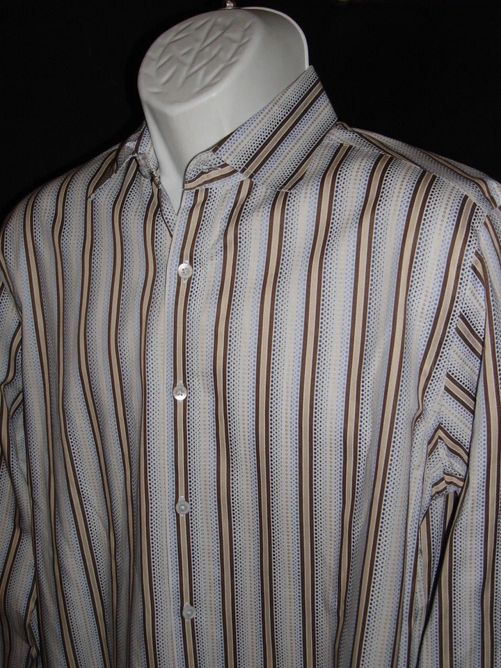 Jean Ted Baker azul/brn. Camiseta a Rayas Floral Puño Francés L/S Botón Talla 4/M-L Foto 3 de 4