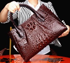 Real Cowhide Leather Women Large Tote Handbags, Crocodile Pattern Shoulder Bag