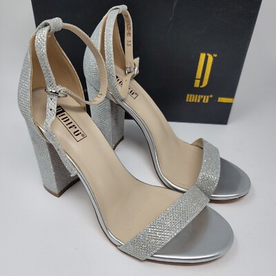 IDIFU Womens Pumps Size Ankle Strap Heeled Silver Shoes