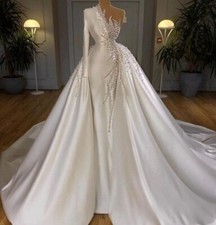Elegant Satin Wedding Dress for Women 2022 Luxury Beaded Pearls
