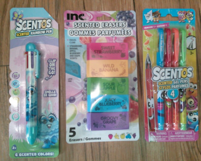 NEW LOT of SCENTOS scented jumbo multi color pen erasers & gel pens