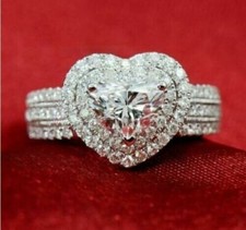 14K White Gold Finish 3CT Heart Lab-Created Diamond Halo Engagement Wedding Ring