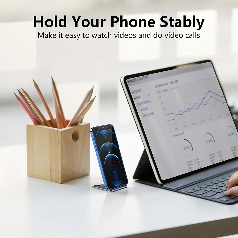 Adjustable Phone Holder Stand Foldable Thin Cradle Desk Mount For iPhone Samsung - Image 4 of 4
