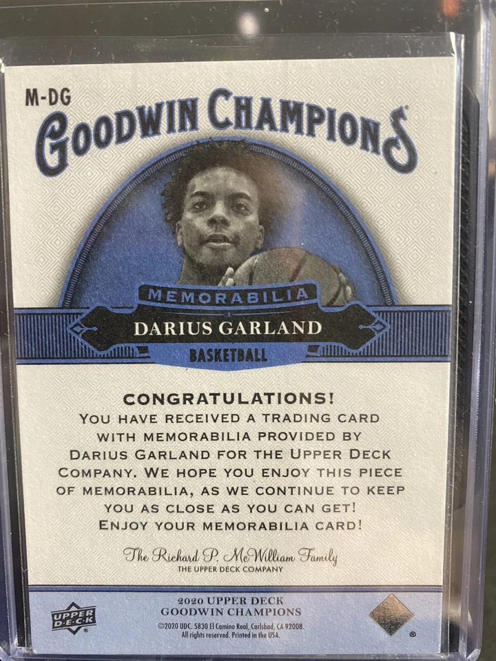 2020 Upper Deck Goodwin Champions - Memorabilia #M-DG Darius Garland (MEM) - Image 2 of 2