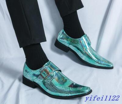 Men's Casual Nightclub Dress Shoes Shiny Faux Leather Buckle Pointed Toe Oxfords