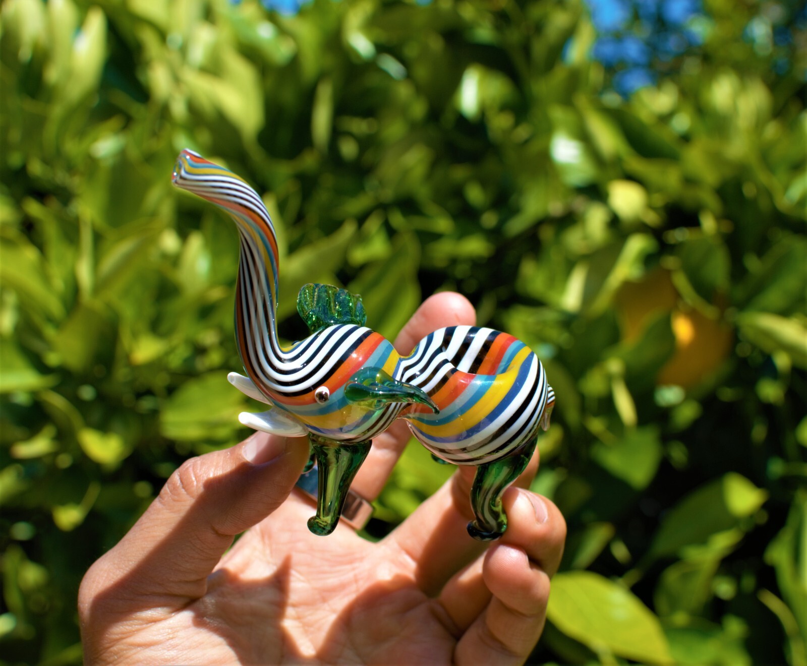 Mini Elephant Glass Pipe Rainbow Multi-Color Striped Hand Glass Bowl Pipe Hookah