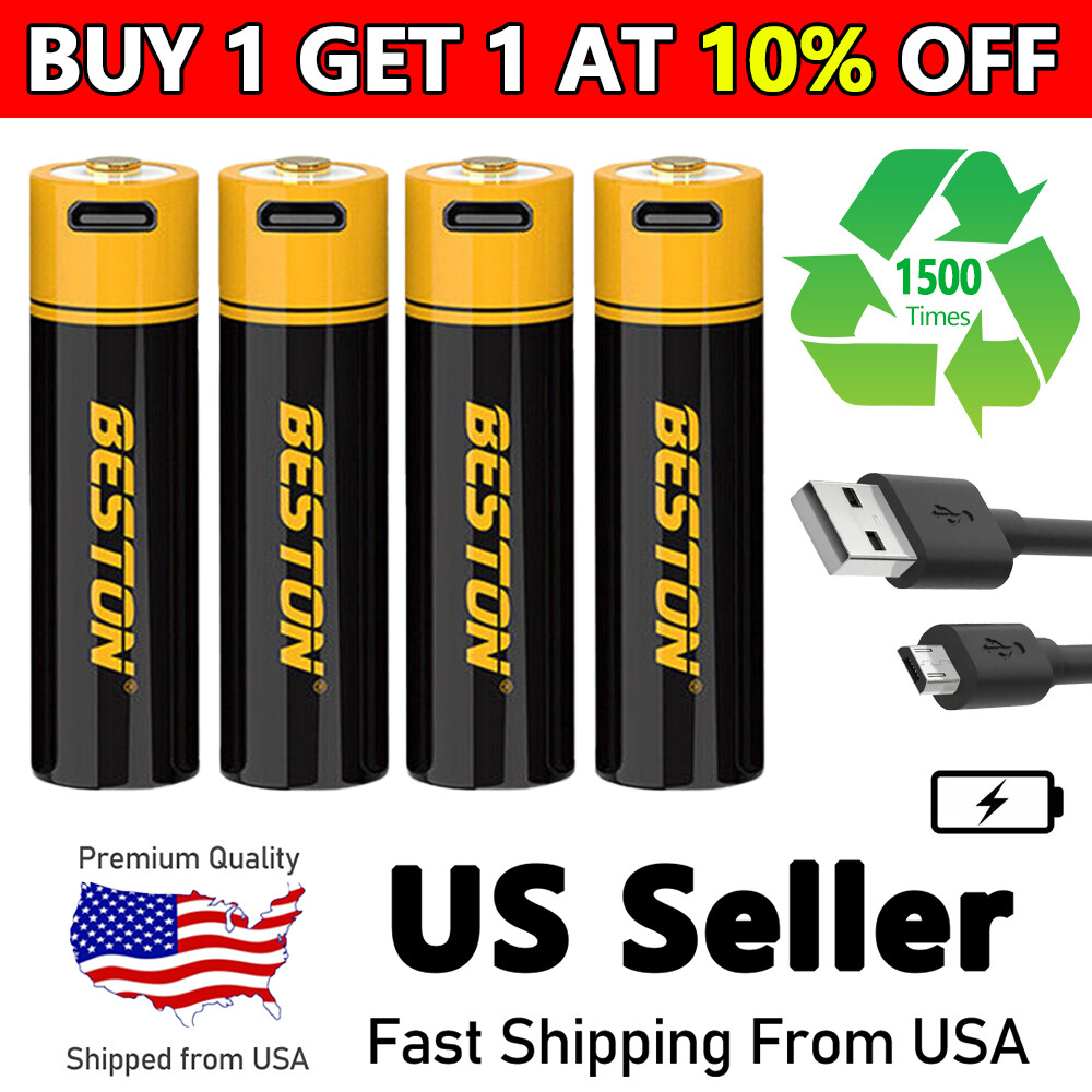 4Packs Rechargeable AA Batteries TYPE C Battery Lot for Lights Remote Controls