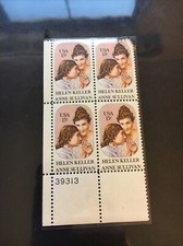 US Plate Block of 4 Scott# 1824 Helen Keller Anne Sullivan MNH with PLASTIC CASE