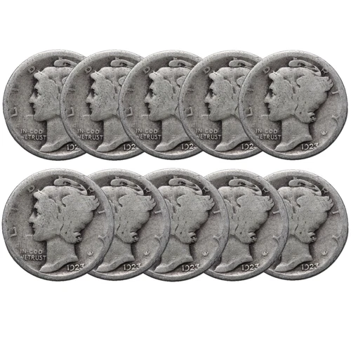 1923 Mercury Dime - 10 Pack of AG Coins - Bulk Lot For Silver Stacking!