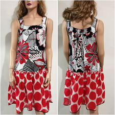 🆓US🛃  vintage Dolce & Gabbana floral polka dot printed ruffle silk dress IT 36