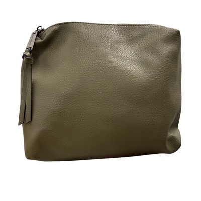 Steve Madden Olive Green Pouch Clutch Bag Faux Leather Zip Closure