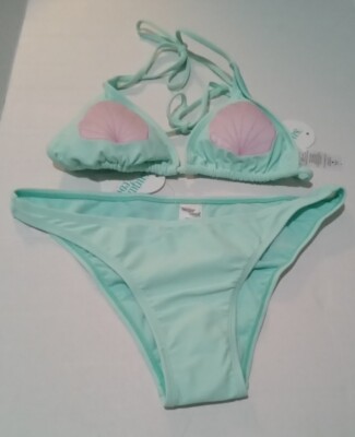 NWT Sugar Coast by Lolli Swim Mint Sea Shell Bikini M Set Triangle