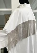 Brunello Cucinelli Monili Fringe Shirt White Oversized Poplin Italy 2600