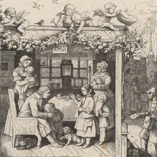 Ludwig Richter after family picture postman for the house winter wood engraving 19th Century