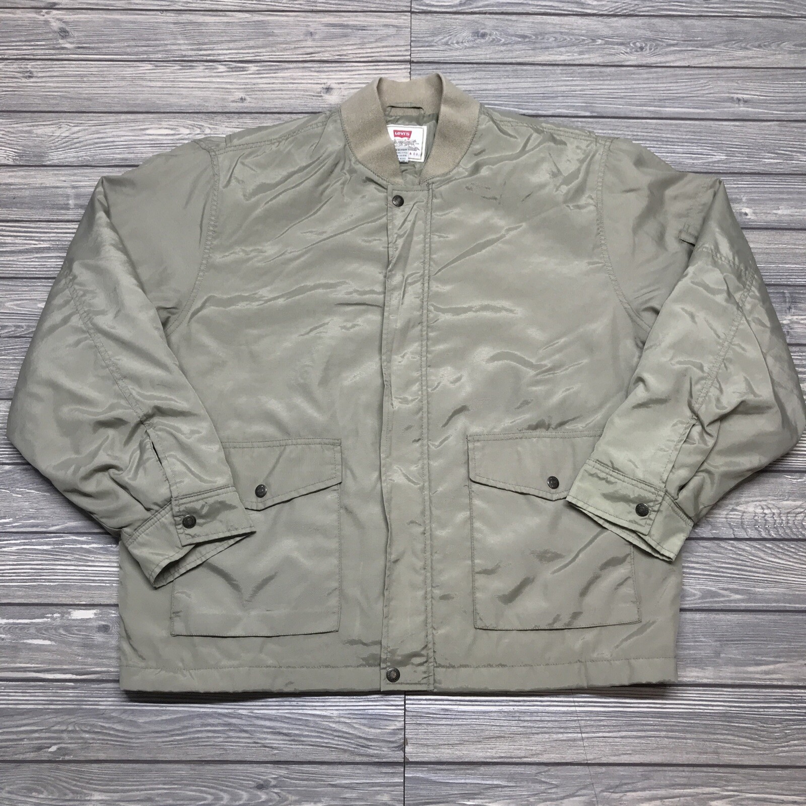 Vintage Levis Mens Full Zip Bomber Jacket Full Zip Size Large Beige Pockets