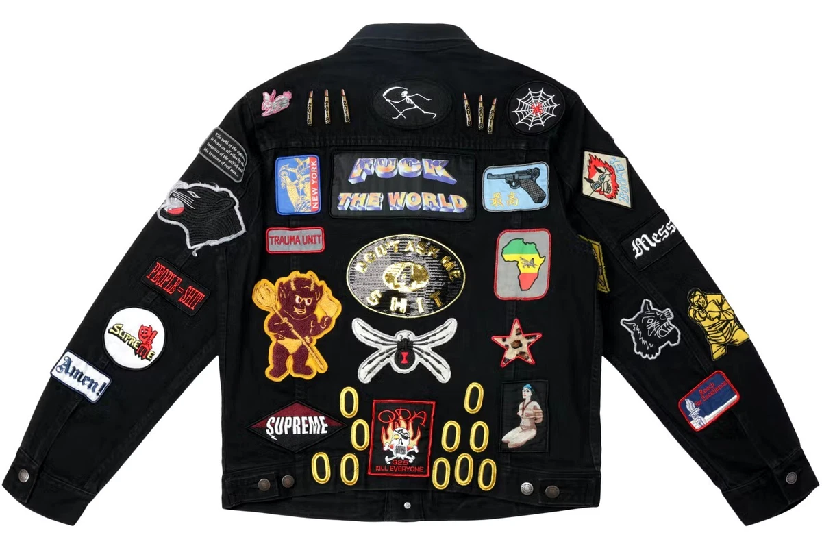 Supreme Patches Denim Patch Trucker Jacket Black size Large L SS18