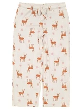 Womens Soft Beige Deer Print Holiday Sleep Pants Pajama Bottoms