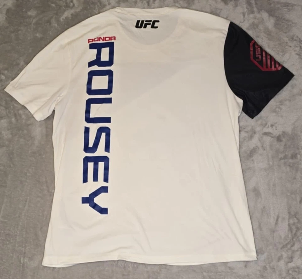 Camisa Reebok UFC Para Hombres L MMA Walkout Jersey Ronda Rousey Blanca Negra Roja Foto 2 de 4