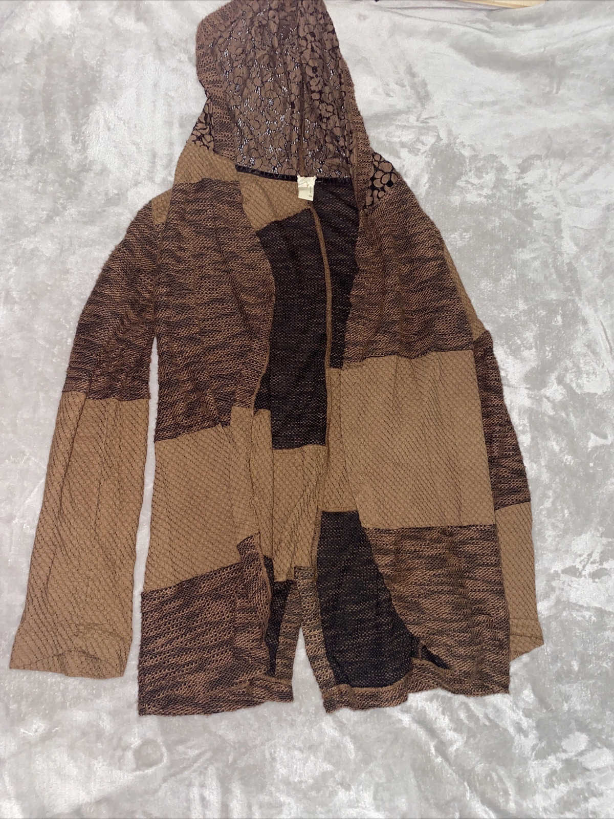 Gimmicks By BKE Brown Open Front Cardigan Size Small Boho Hooded