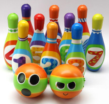 Kids Soft Bowling Pins Balls Toy Learn Numbers 10 Pins 7"x 2.5" 2 Balls 4"