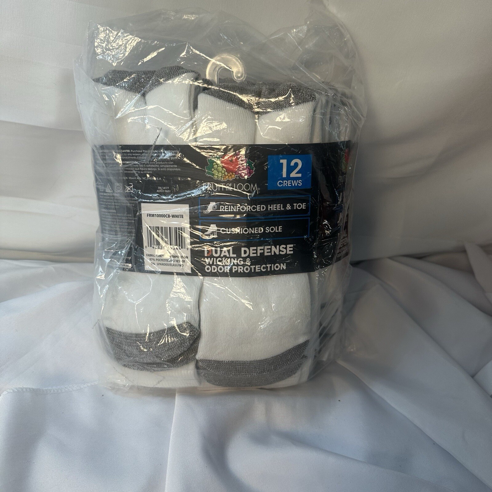 Fruit of the Loom 12 Pairs of Crew Socks Size 6-12 - White And Grey | eBay