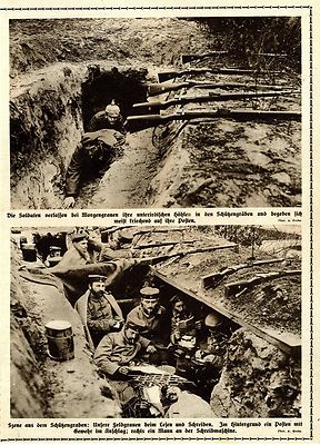 Szenen aus einem deutschen Schützengraben.  Bilddokument 1915