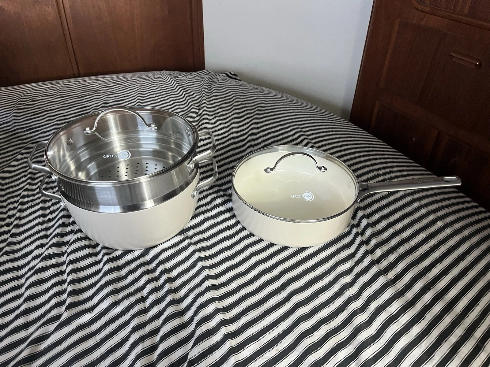GREENPAN ceramic nonstick stockpot stainless steamer glass lid & sauté pan lid