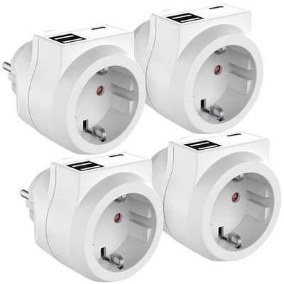 revolt 4er-Set 3in1-Steckdose, USB Typ C & 2x USB Typ A, 230 V, 3,6 A, 18 W
