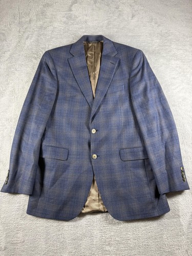 Jack Victor Blazer Mens 40L Blue Andover Plaid Wool Lined Career Business Jacket - Picture 2 of 16