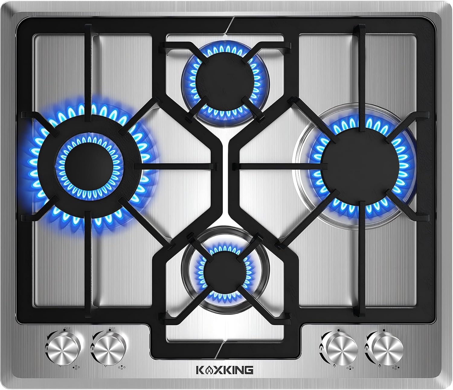 Gas Hob 4 Burners, 60Cm Built-In Stainless Steel Cooktop, NG/LPG Convertible Pr